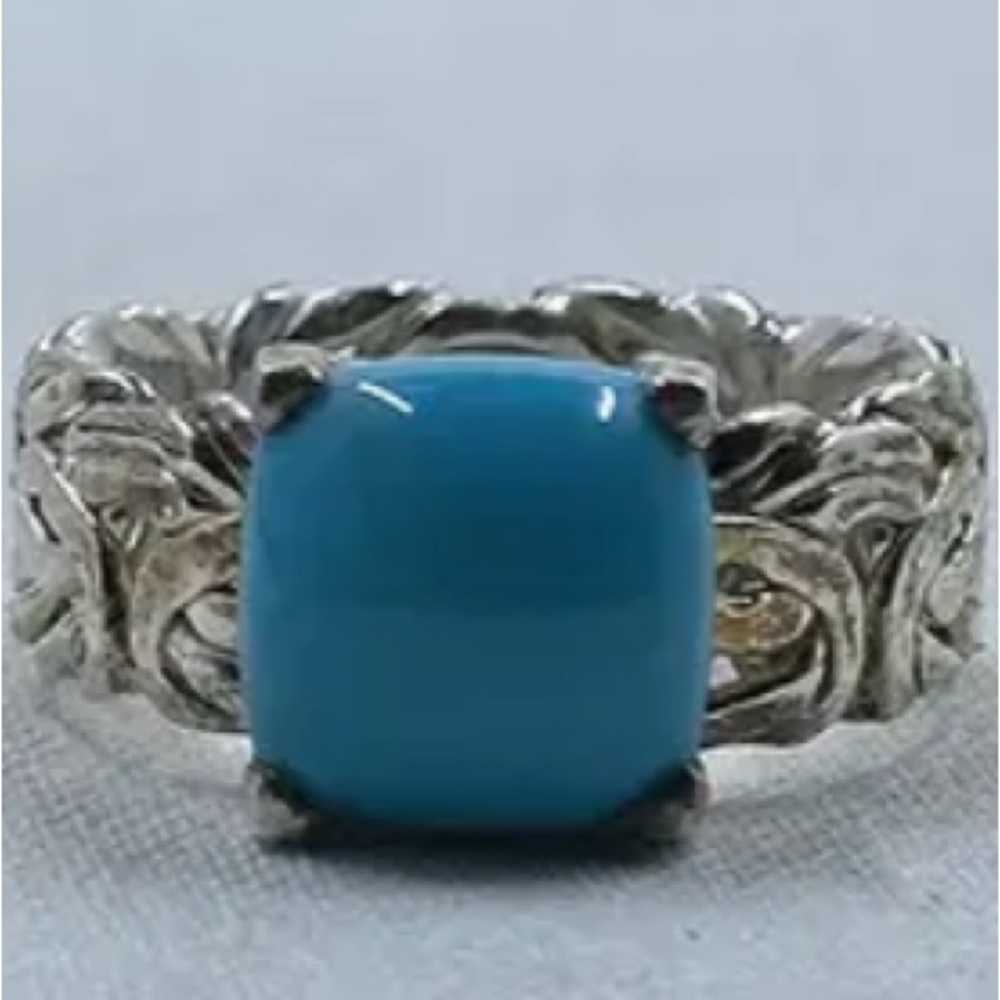 TURKISH AK925 STERLING SILVER TURQUOISE DESIGNER LADIES RING SZ 7